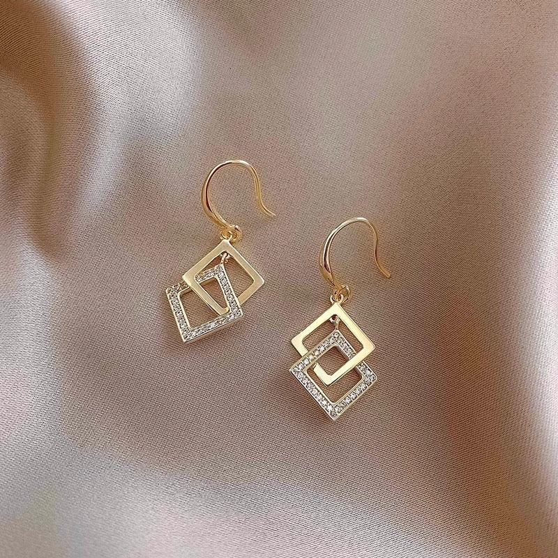 Korean-Japanese Style Square Hollow Cross Earrings