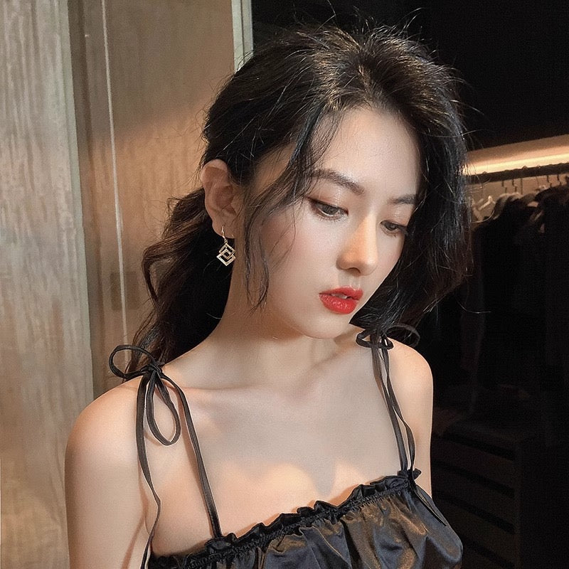 Korean-Japanese Style Square Hollow Cross Earrings