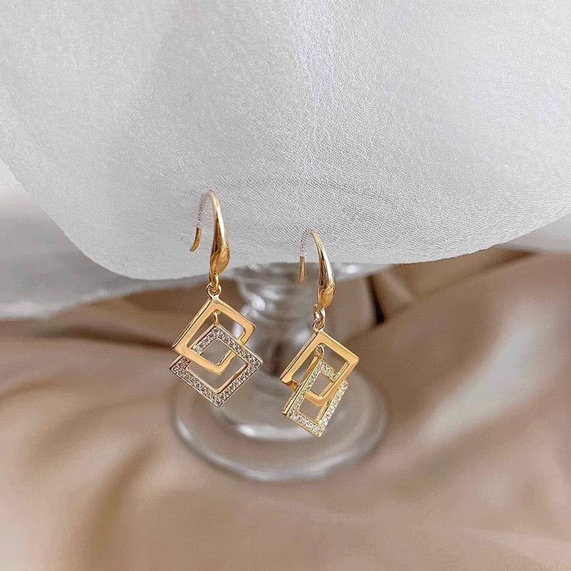 Korean-Japanese Style Square Hollow Cross Earrings