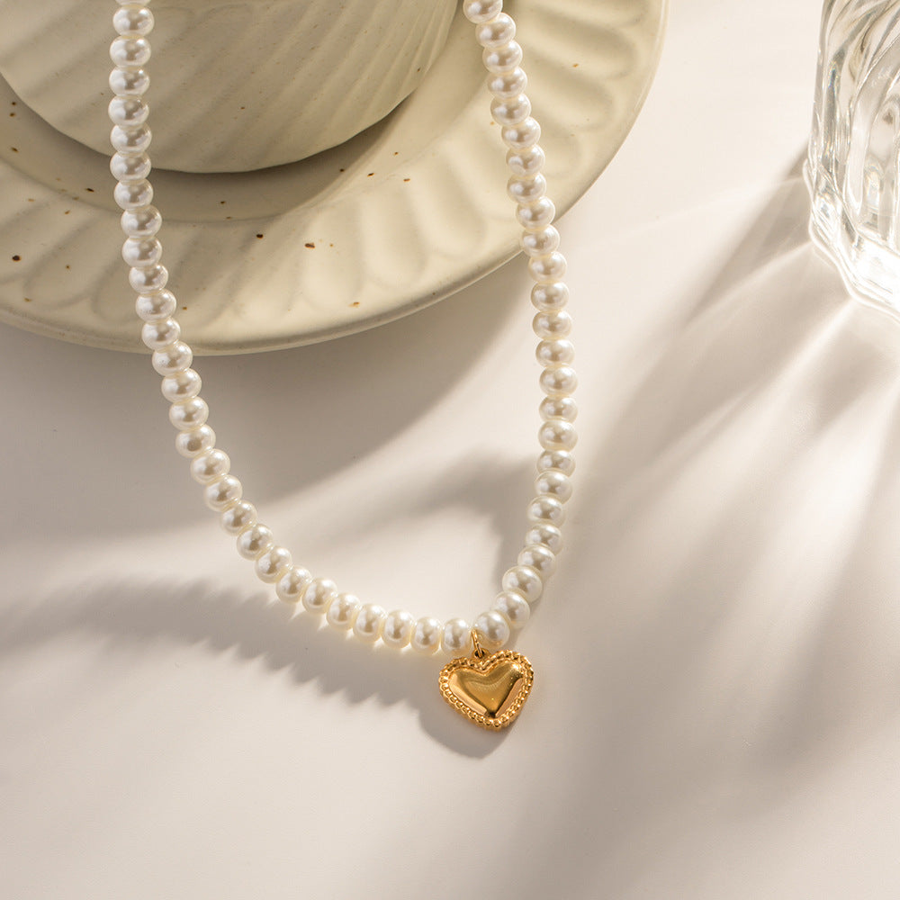 18K Gold Plated Pearl Heart Pendant Necklace | Non-Tarnish Trendy Layered Necklace