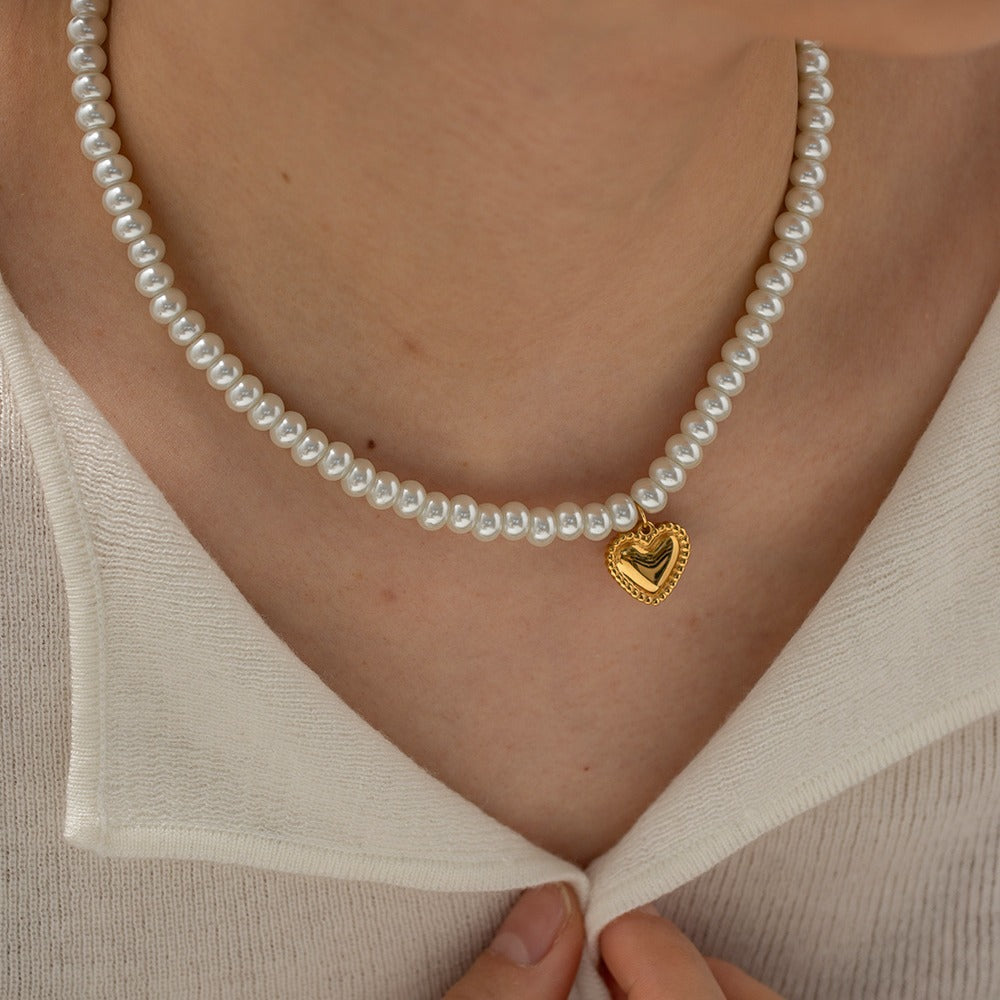 18K Gold Plated Pearl Heart Pendant Necklace | Non-Tarnish Trendy Layered Necklace