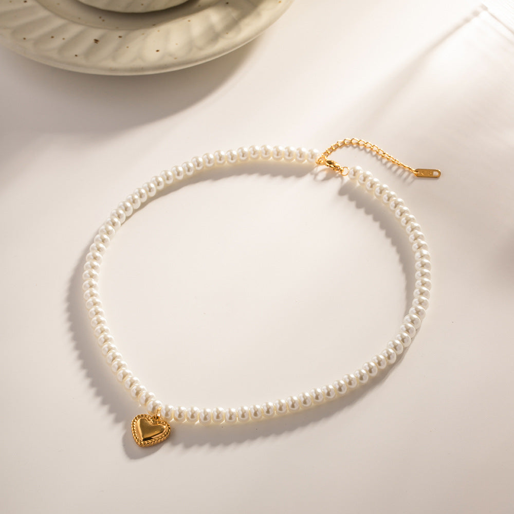 18K Gold Plated Pearl Heart Pendant Necklace | Non-Tarnish Trendy Layered Necklace