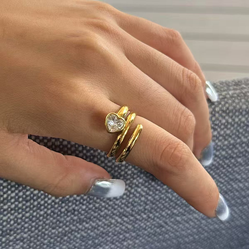 Stainless Steel Heart Zircon Ring for Women | Minimalist Luxury Non-Tarnish Titanium Steel Jewelry