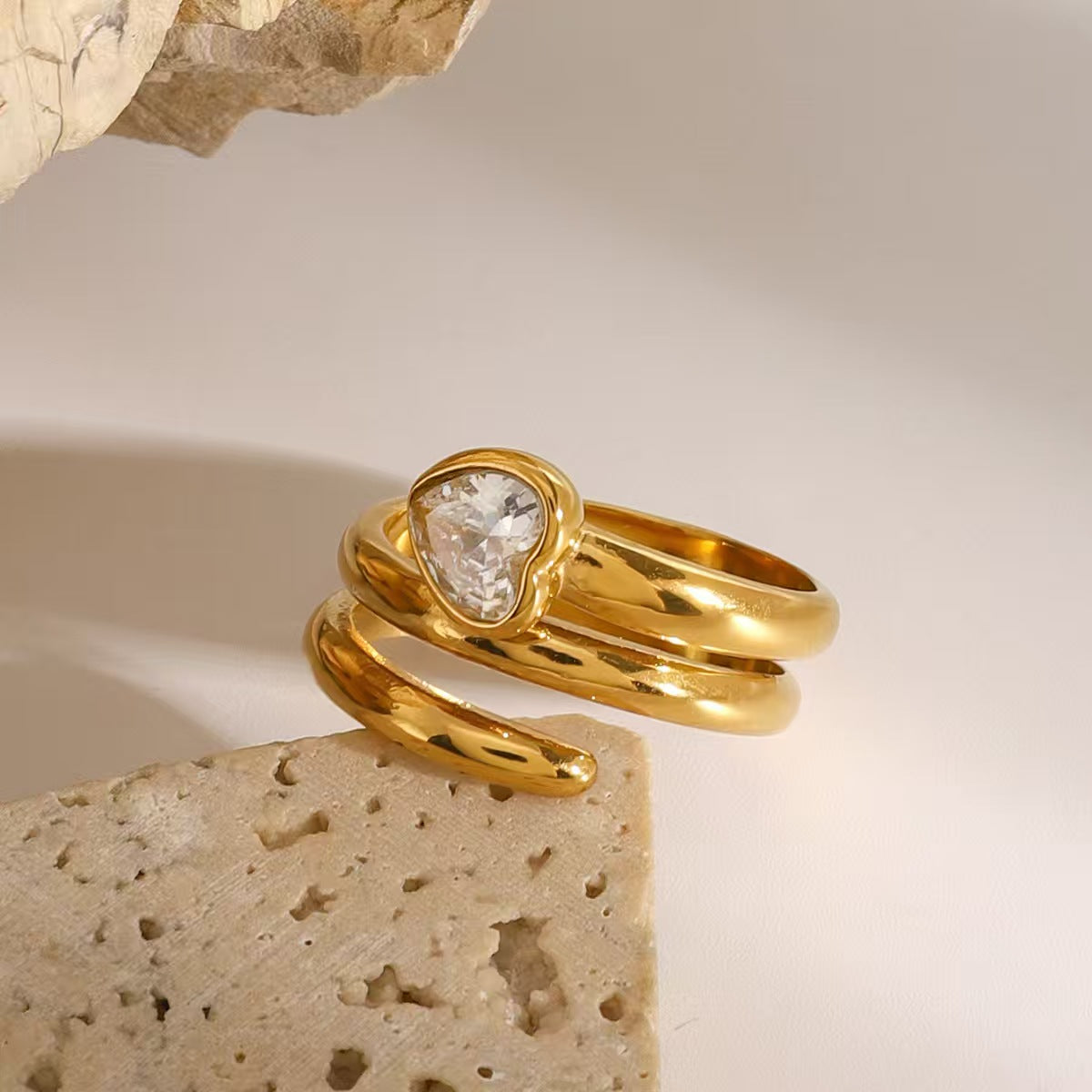 Stainless Steel Heart Zircon Ring for Women | Minimalist Luxury Non-Tarnish Titanium Steel Jewelry