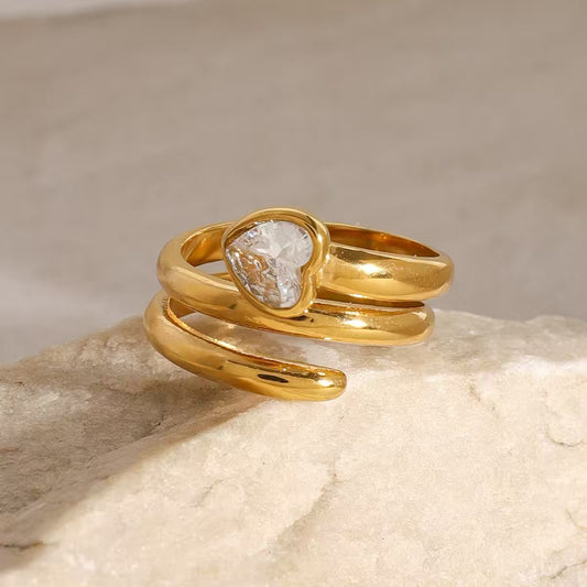 Stainless Steel Heart Zircon Ring for Women | Minimalist Luxury Non-Tarnish Titanium Steel Jewelry