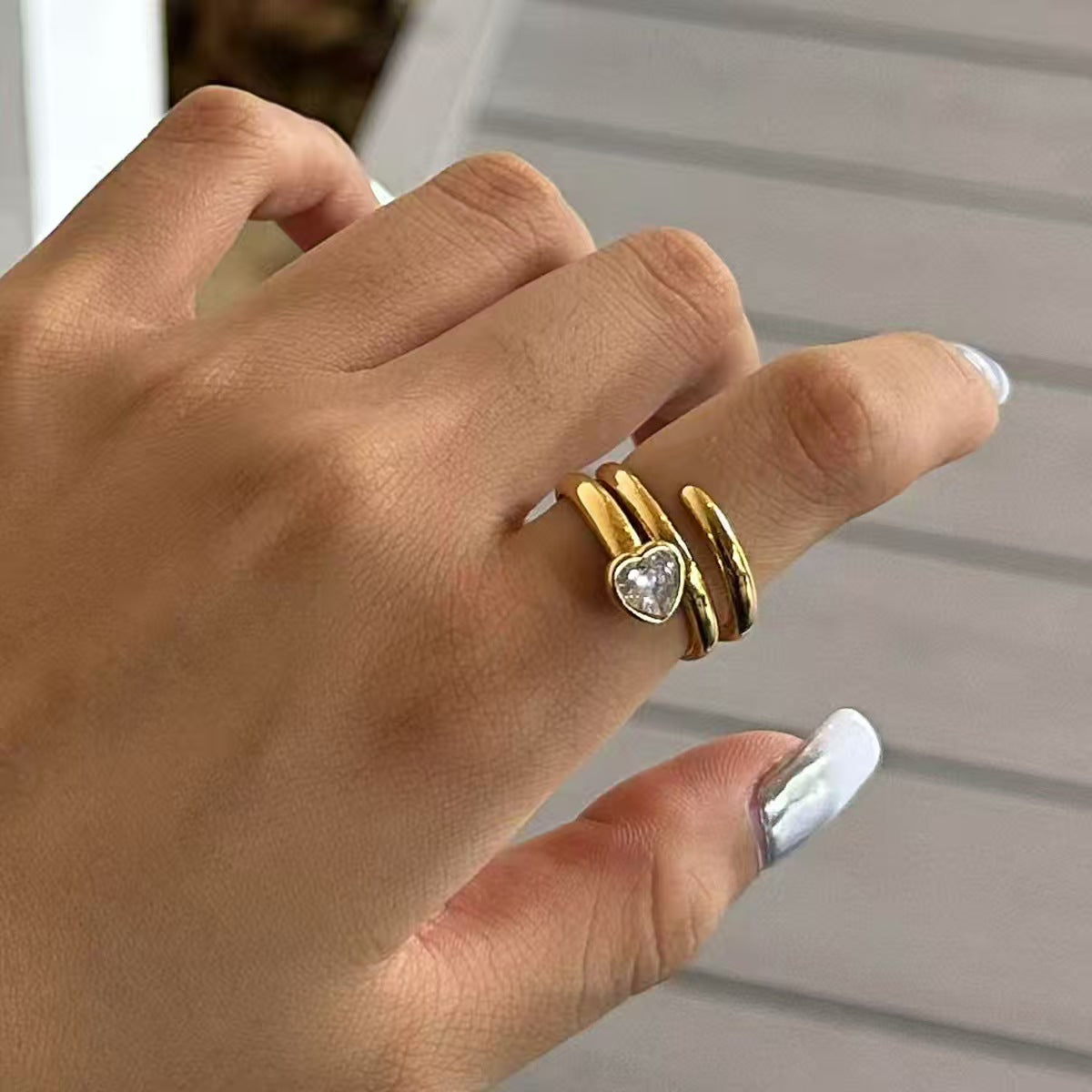 Stainless Steel Heart Zircon Ring for Women | Minimalist Luxury Non-Tarnish Titanium Steel Jewelry