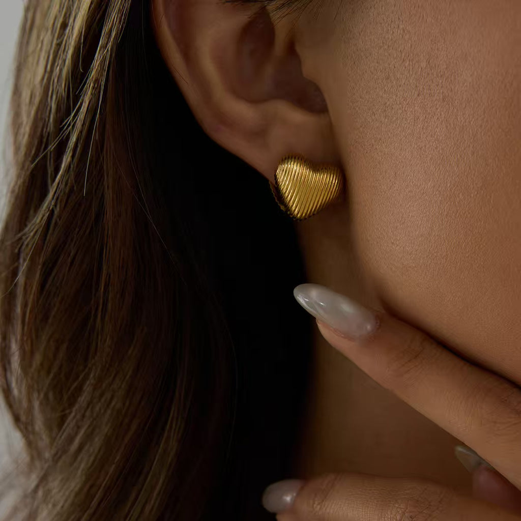 Stainless Steel Heart Stud Earrings for Women | Minimalist Titanium Steel Non-Tarnish Luxury Jewelry