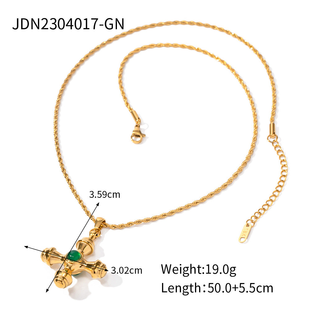 18K Gold Plated Stainless Steel Cross Necklace with Tiger Eye Pendant – Hypoallergenic Jewelry for Women