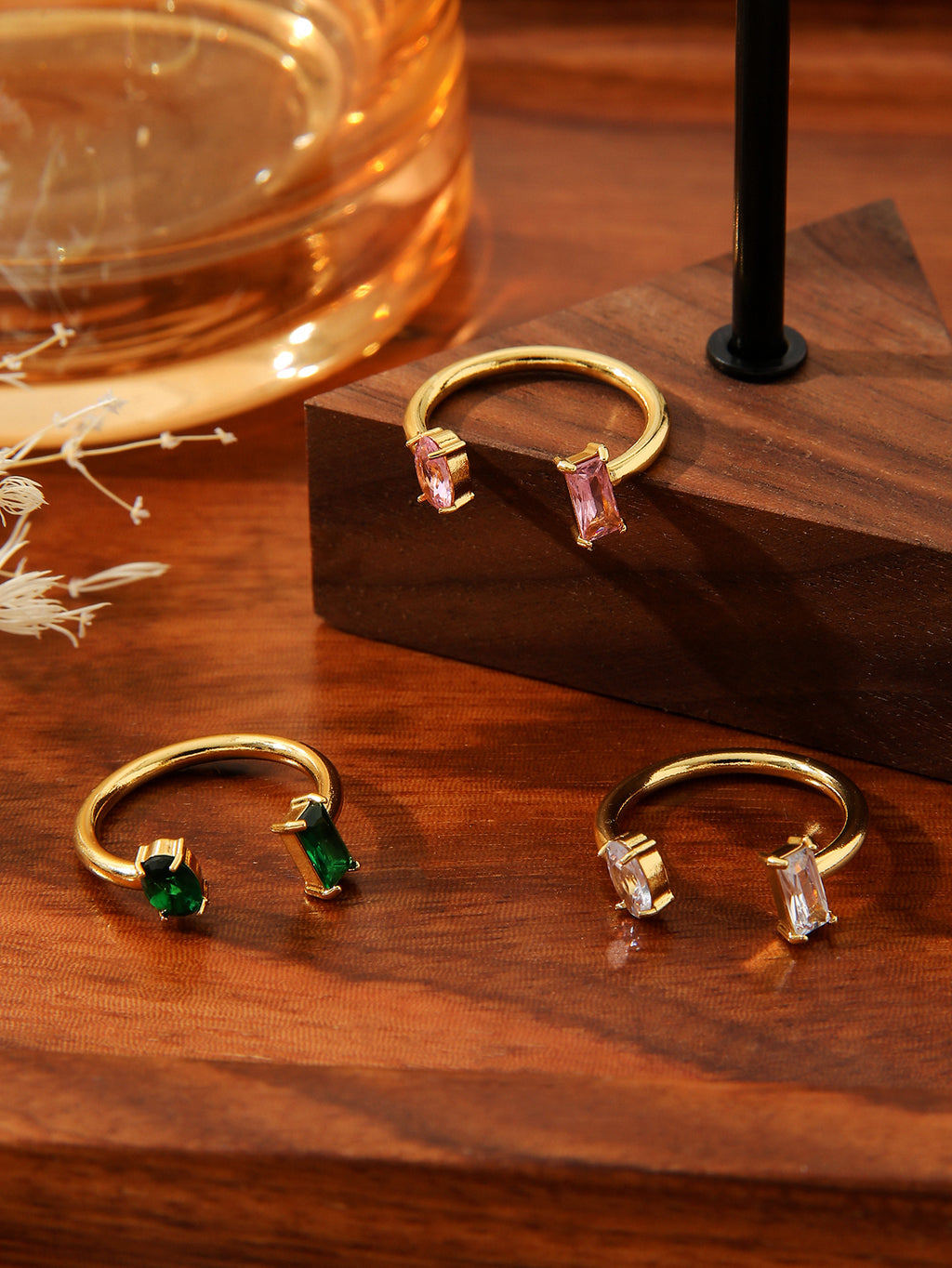 Colorful Zircon Open Ring – European INS Style Adjustable Titanium Steel | Waterproof & Tarnish-Free Statement Ring