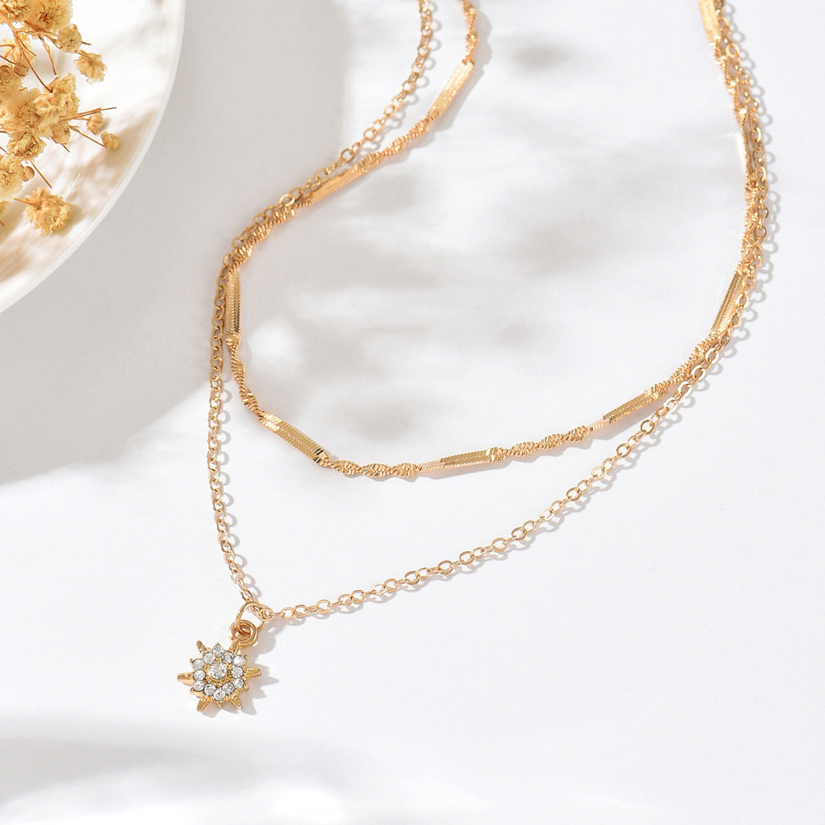 Layered Sunflower Star Necklace for Women – Multi-Layer Dainty Chain, Boho Chic INS Style Jewelry