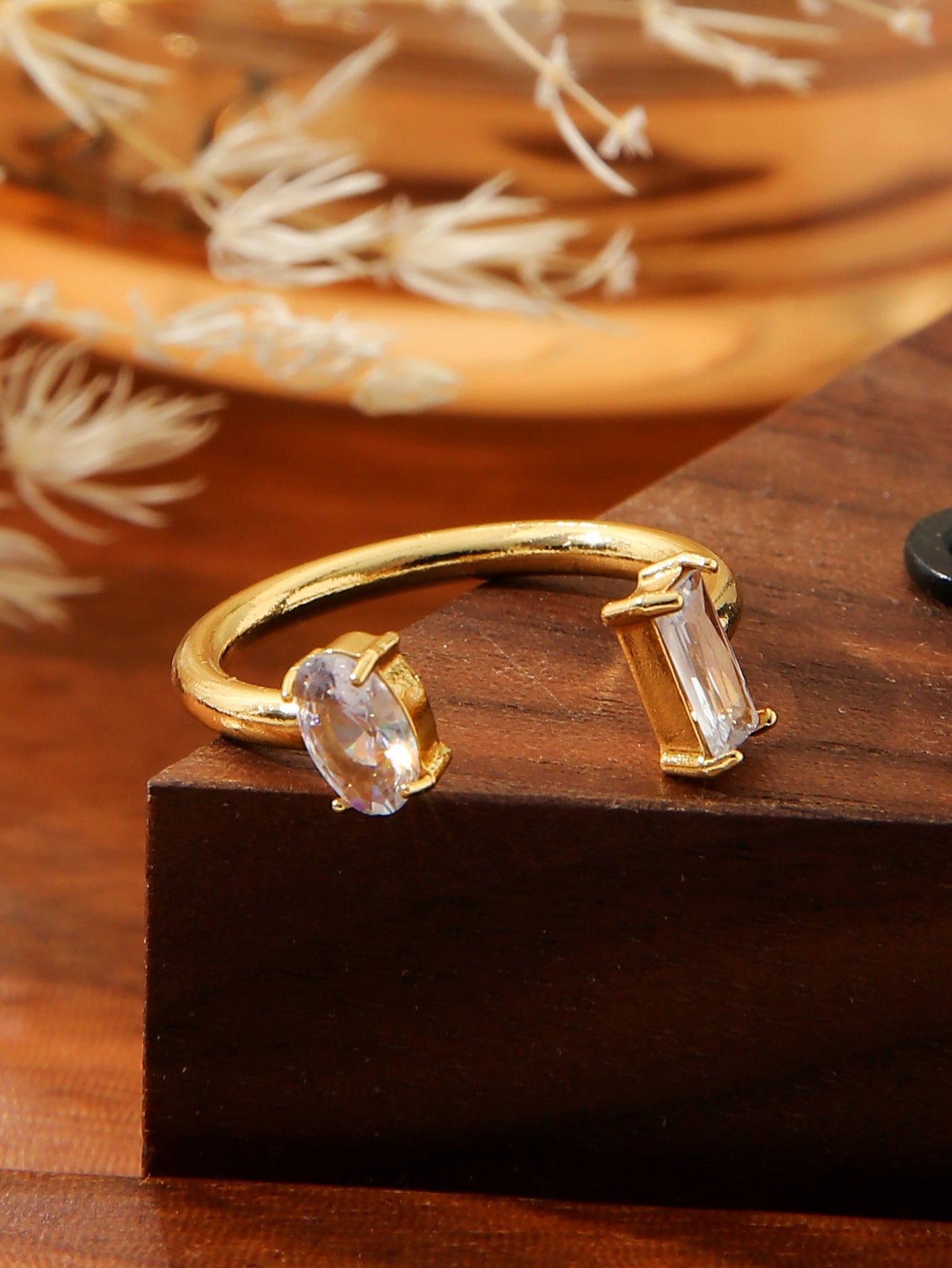 Colorful Zircon Open Ring – European INS Style Adjustable Titanium Steel | Waterproof & Tarnish-Free Statement Ring