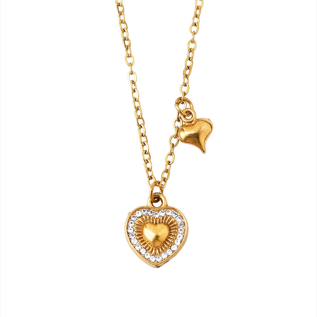 Korean INS Style Heart Pendant Necklace – 18K Gold Plated Stainless Steel, Elegant & Minimalist