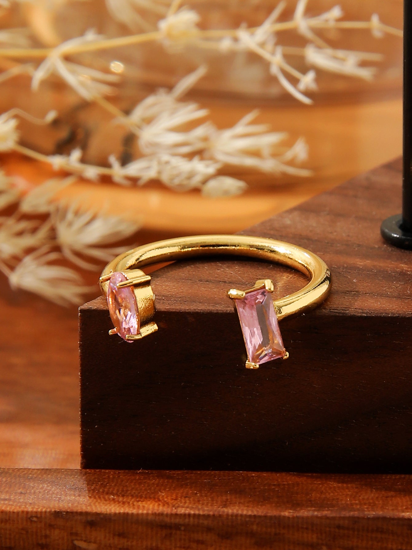 Colorful Zircon Open Ring – European INS Style Adjustable Titanium Steel | Waterproof & Tarnish-Free Statement Ring