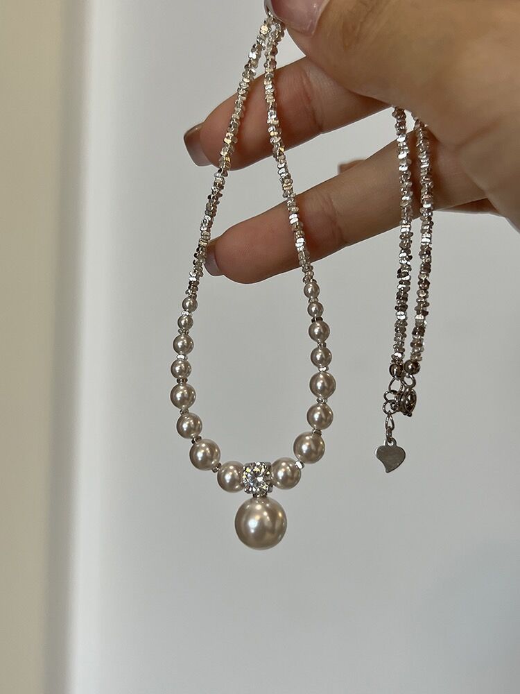 Luxury Pearl & Silver Shard Necklace for Women – Elegant Dainty Choker, Minimalist High-End Jewelry Gift