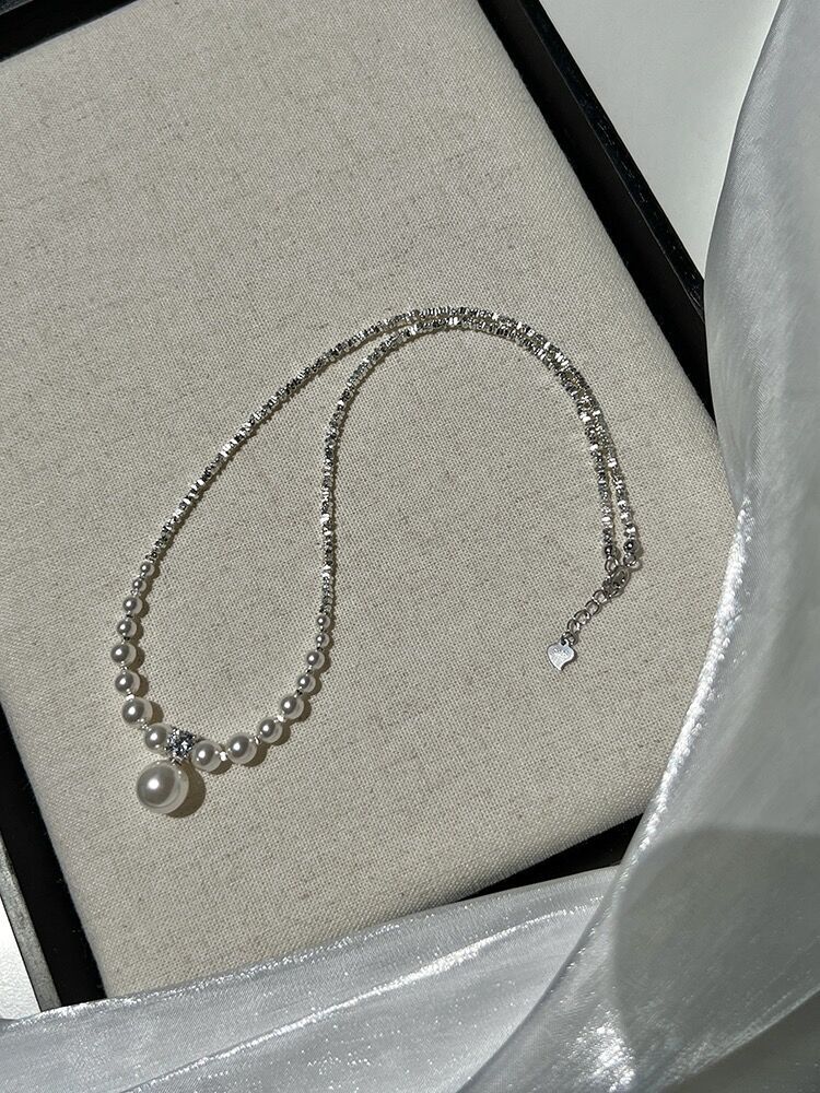 Luxury Pearl & Silver Shard Necklace for Women – Elegant Dainty Choker, Minimalist High-End Jewelry Gift