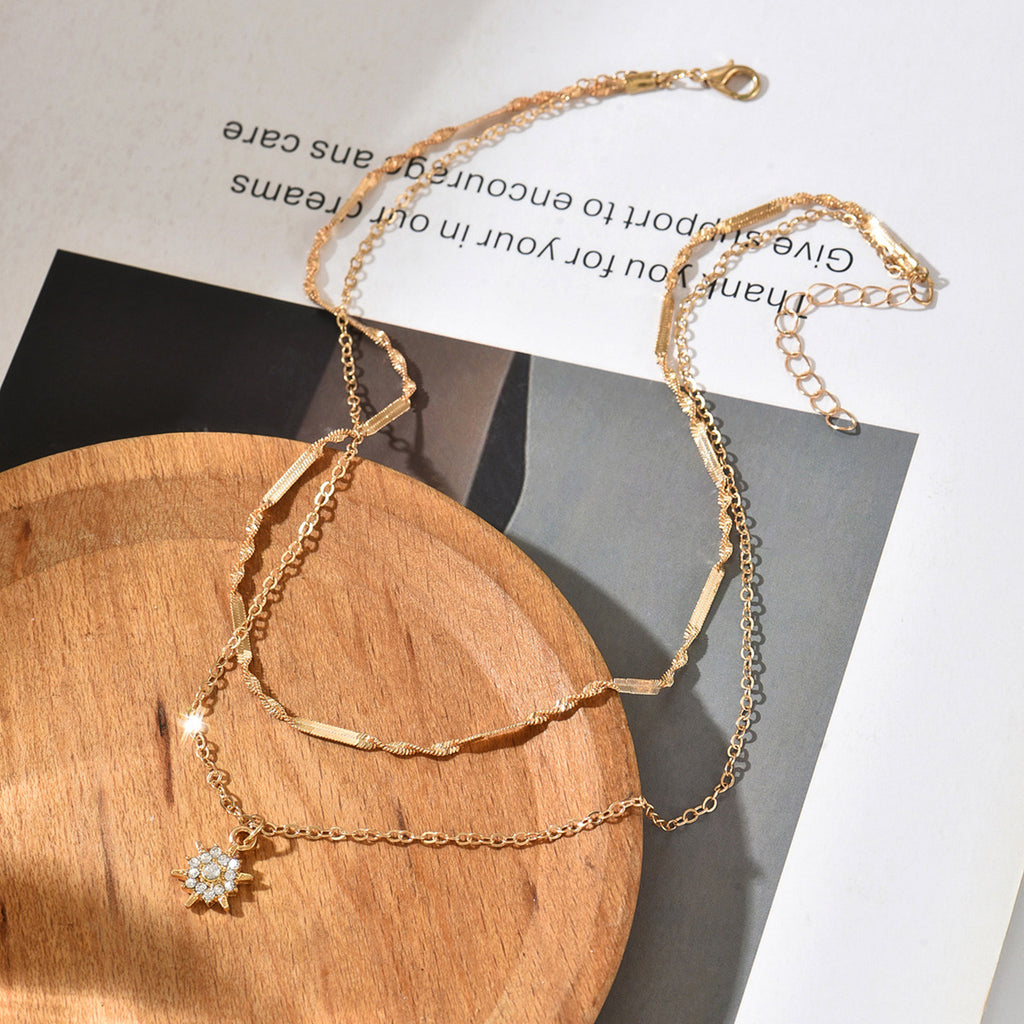 Layered Sunflower Star Necklace for Women – Multi-Layer Dainty Chain, Boho Chic INS Style Jewelry