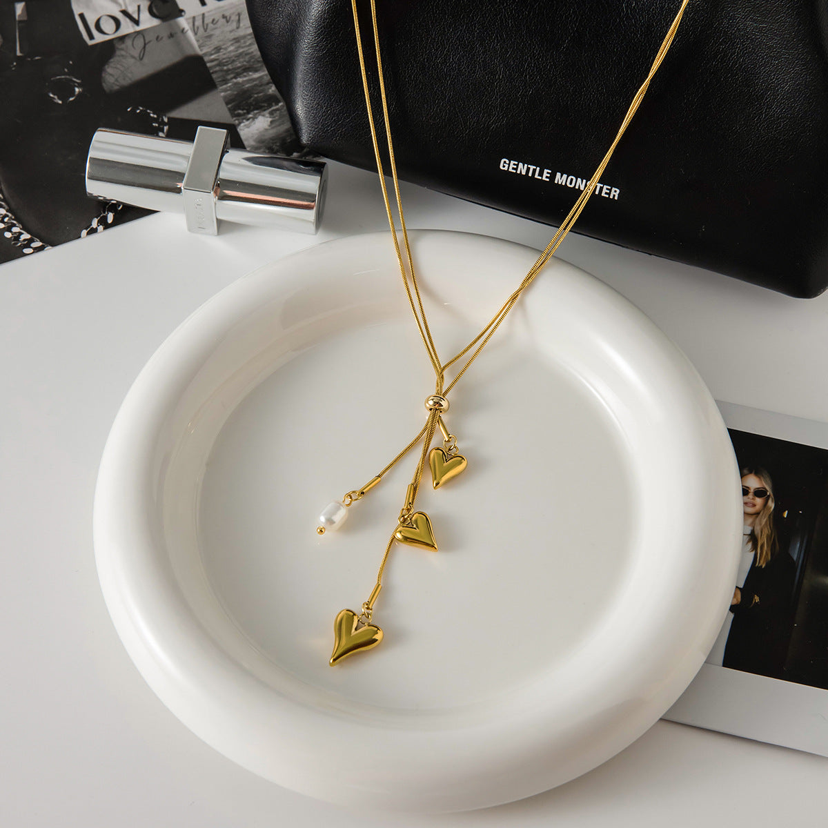 Heart Tassel Y Necklace – Elegant Stainless Steel Long Chain for Women | Minimalist Luxury Jewelry