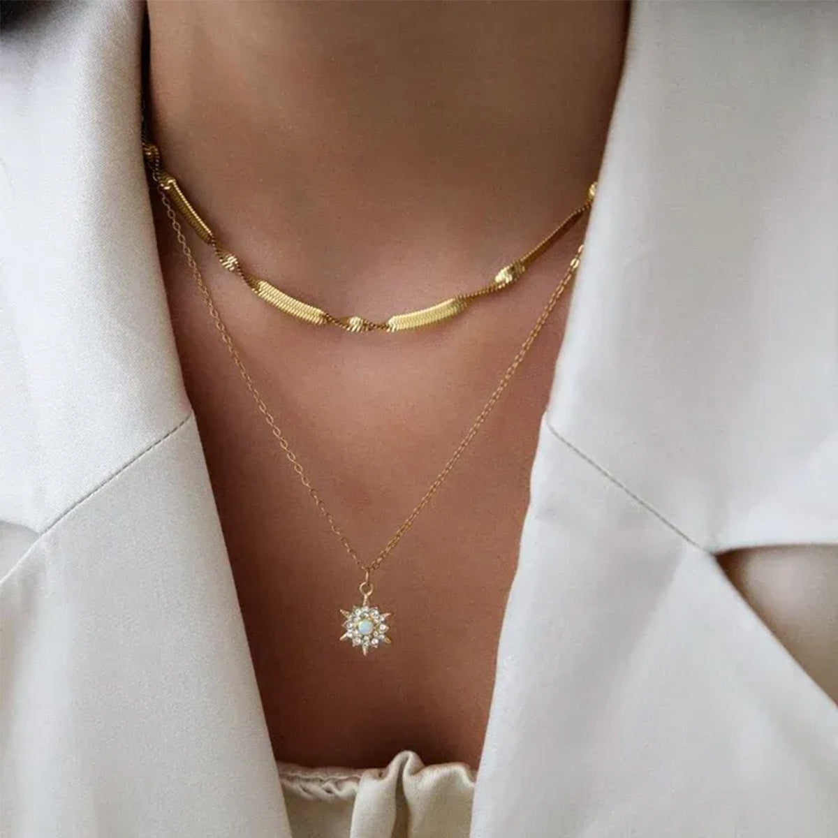 Layered Sunflower Star Necklace for Women – Multi-Layer Dainty Chain, Boho Chic INS Style Jewelry