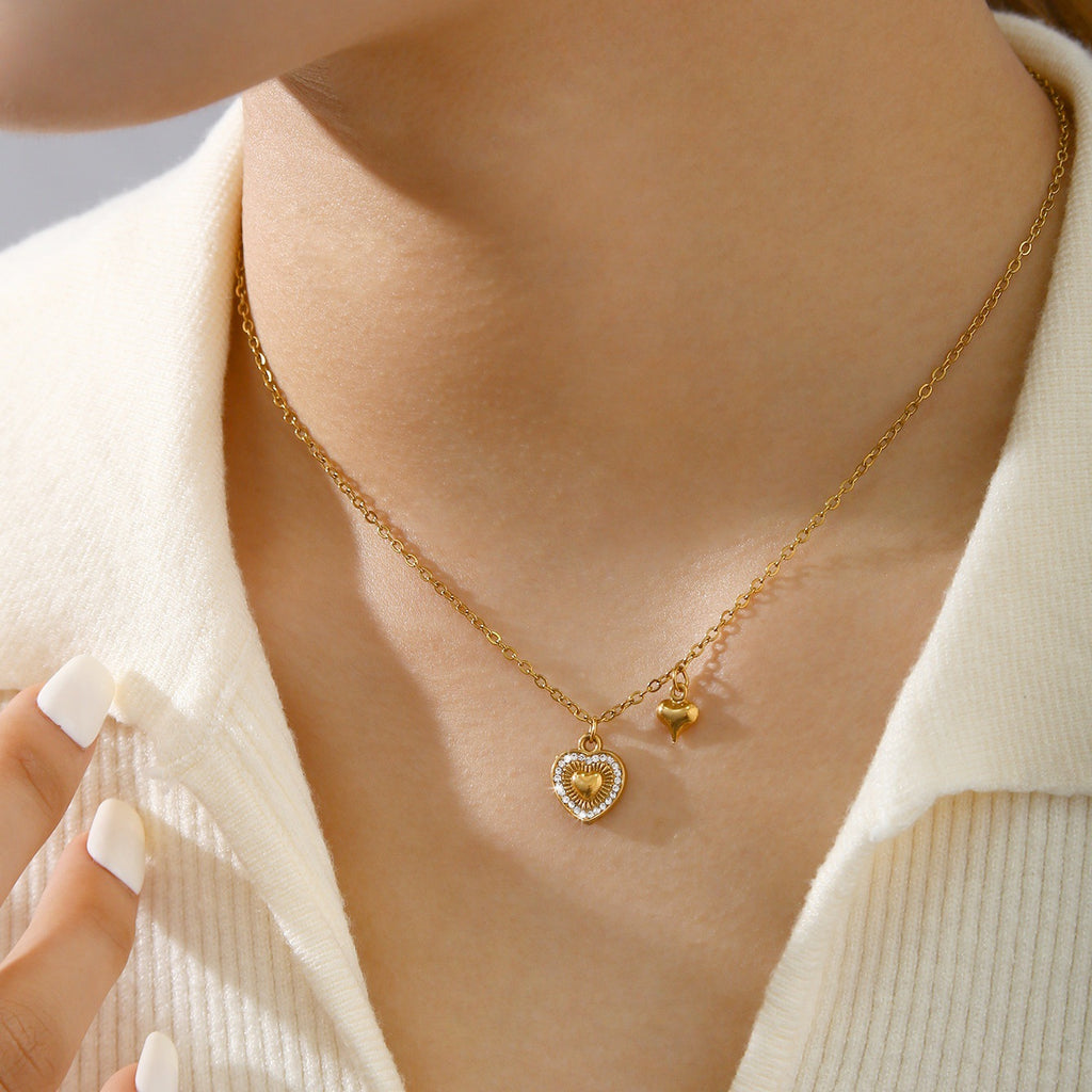Korean INS Style Heart Pendant Necklace – 18K Gold Plated Stainless Steel, Elegant & Minimalist